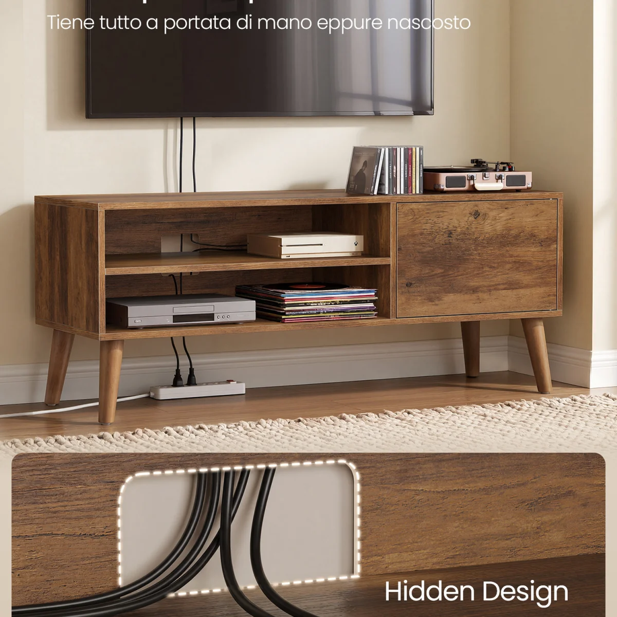 Warm Brown Rubber Wood TV Cabinet With Door Open Shelves - Brown – image 7