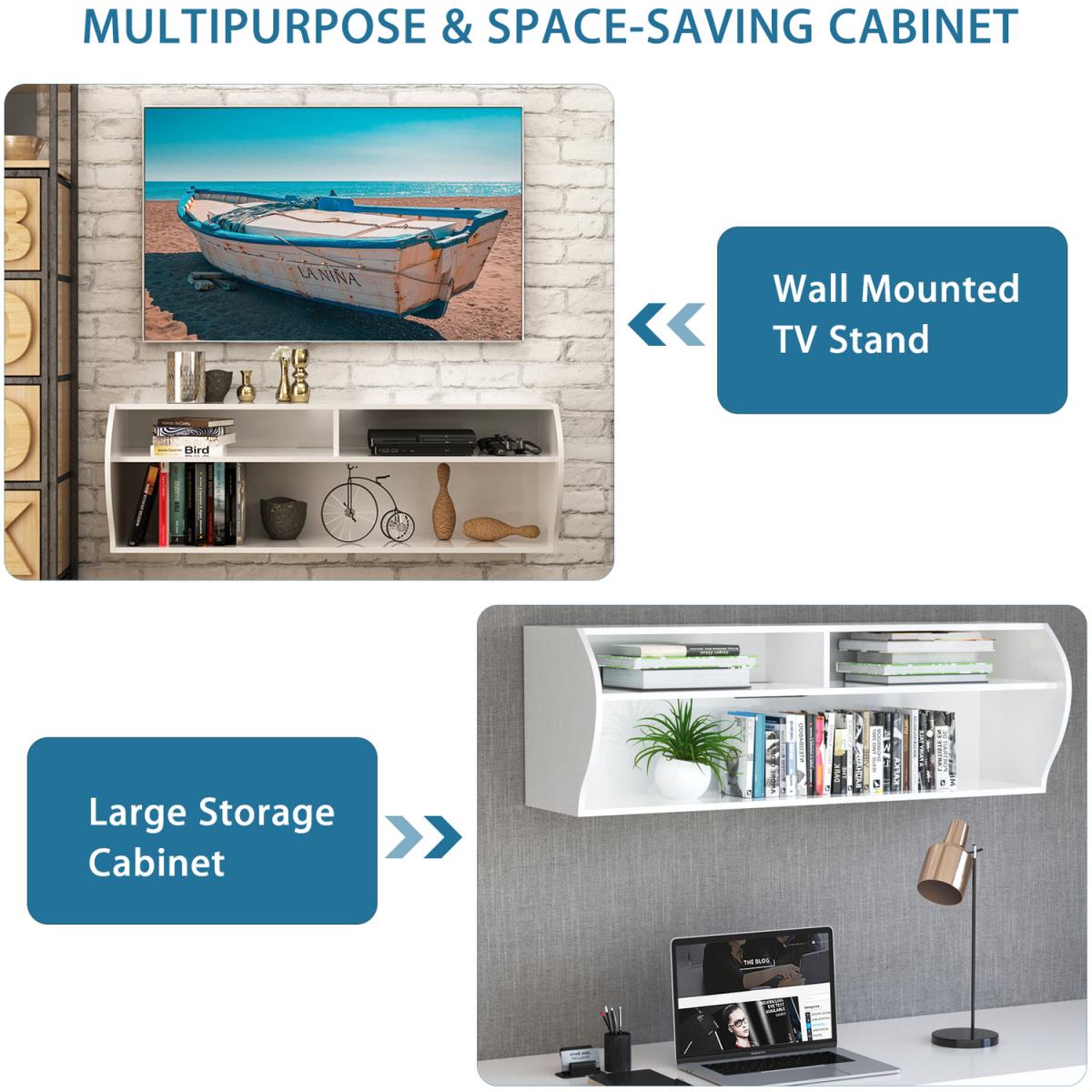 Costway Wall-Mounted TV Stand - White - White – image 2