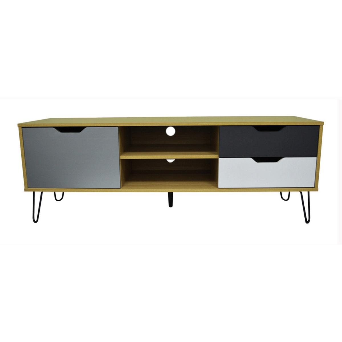 Large TV  Entertainment Unit With Three Storage Drawers - Beech  Muticoloured - Beech/Multi – image 2