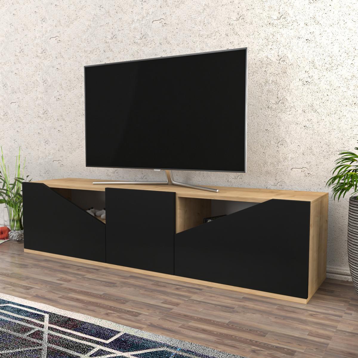 Carson 160 cm Wide TV Stand TV Unit and Media Console - Sapphire Oak Pattern & Anthracite – image 4