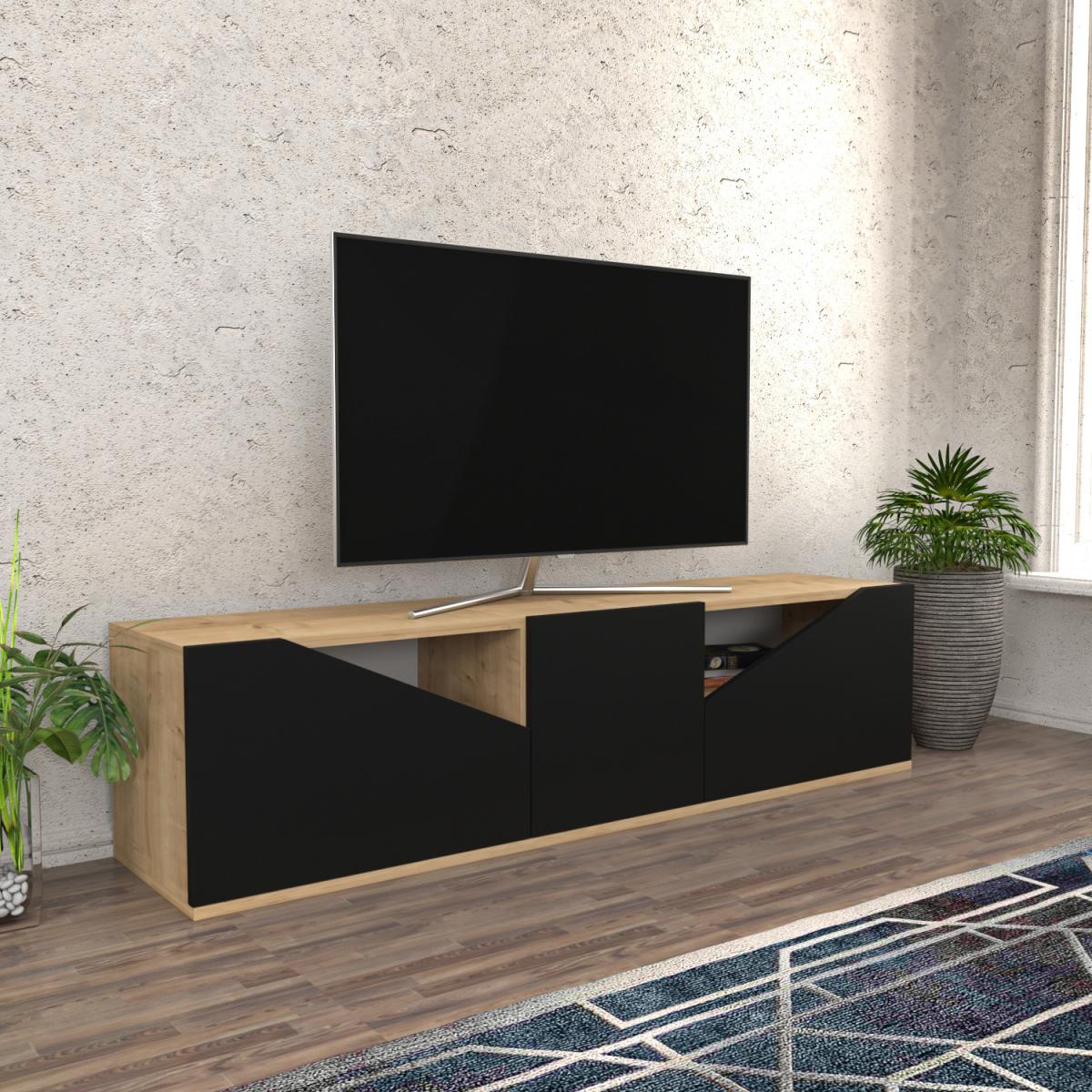 Carson 160 cm Wide TV Stand TV Unit and Media Console - Sapphire Oak Pattern & Anthracite – image 1