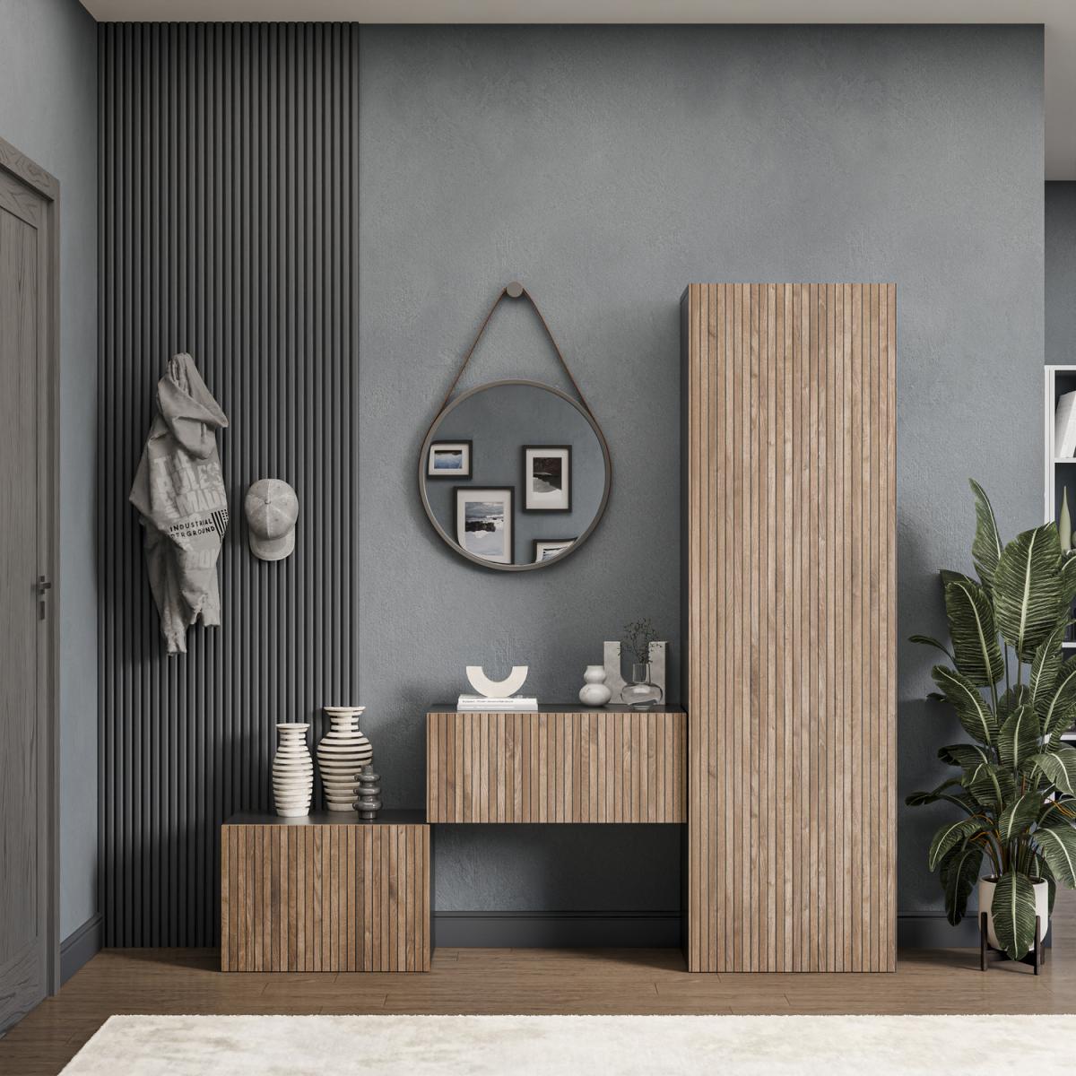 Stavanger Wall Mounted Entertainment Center - Black and Alina Pattern