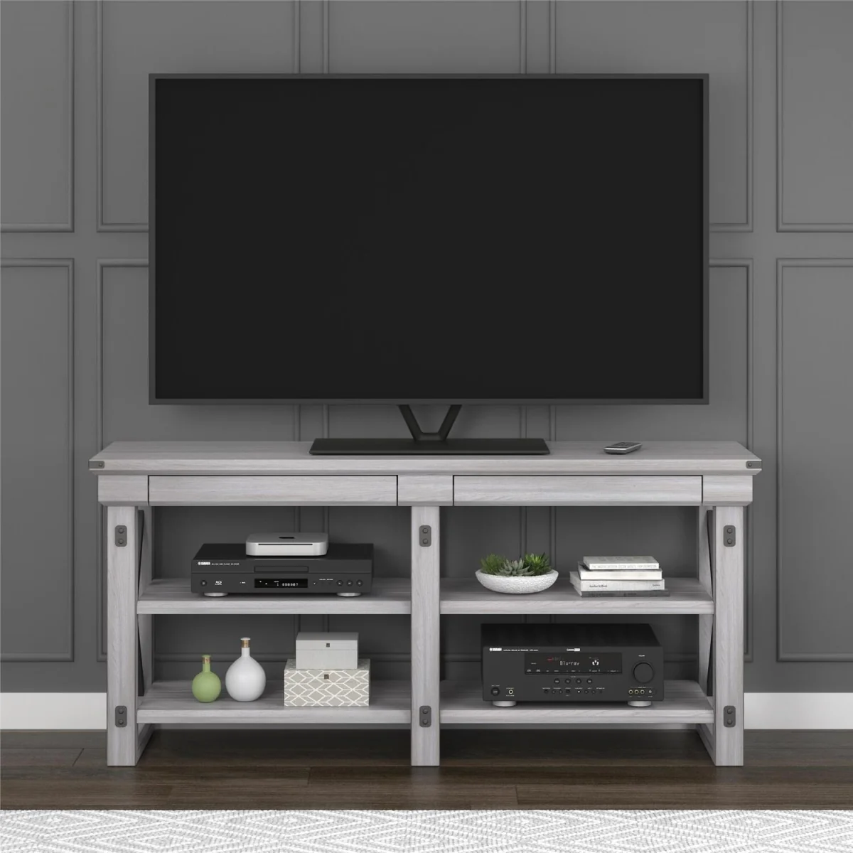 Dorel Home Wild Wood Veneer TV stand 65 White - Rustic White