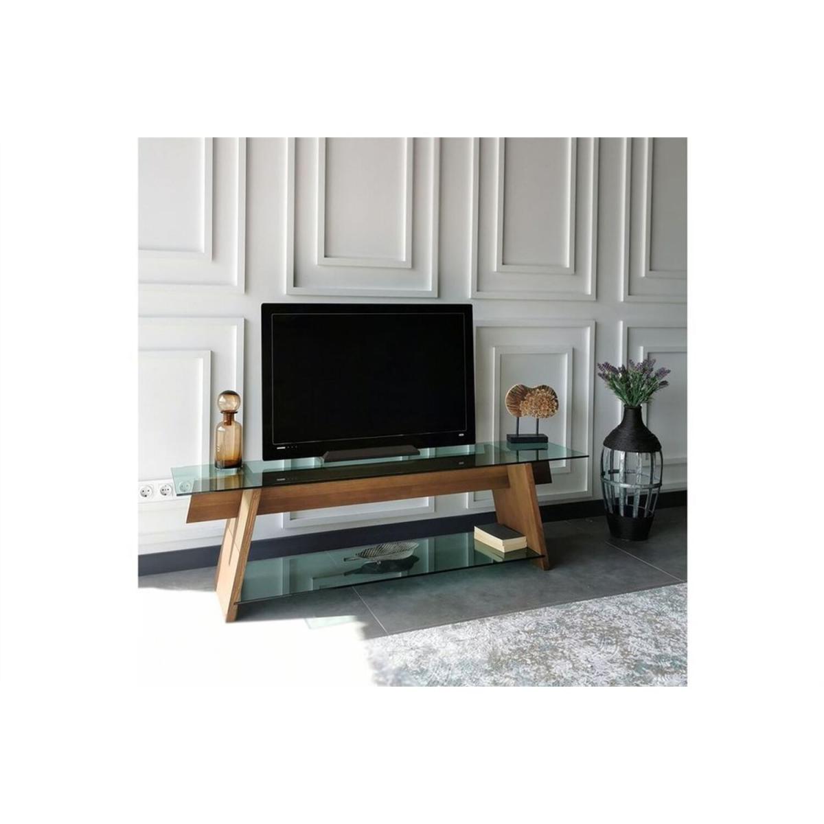 Solid Wood and Glass TV Unit Tv202 Green Walnut - Green & Walnut – image 2