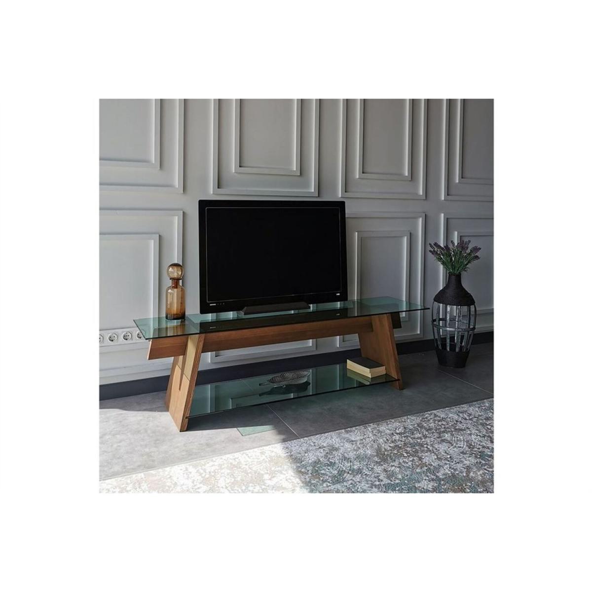 Solid Wood and Glass TV Unit Tv202 Green Walnut - Green & Walnut – image 3