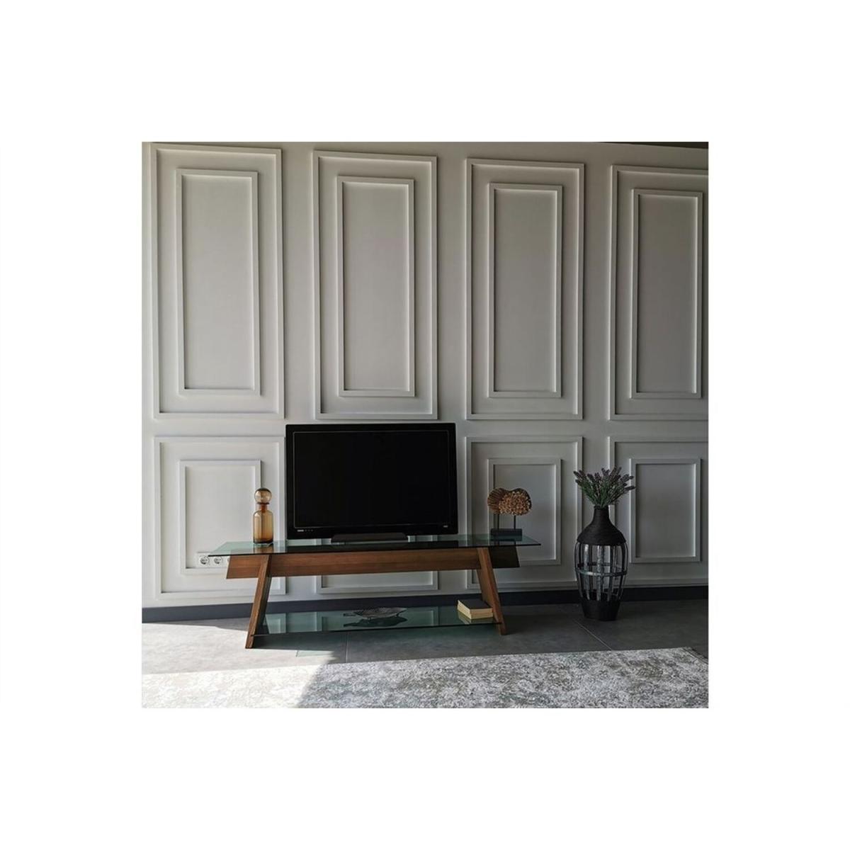 Solid Wood and Glass TV Unit Tv202 Green Walnut - Green & Walnut – image 4
