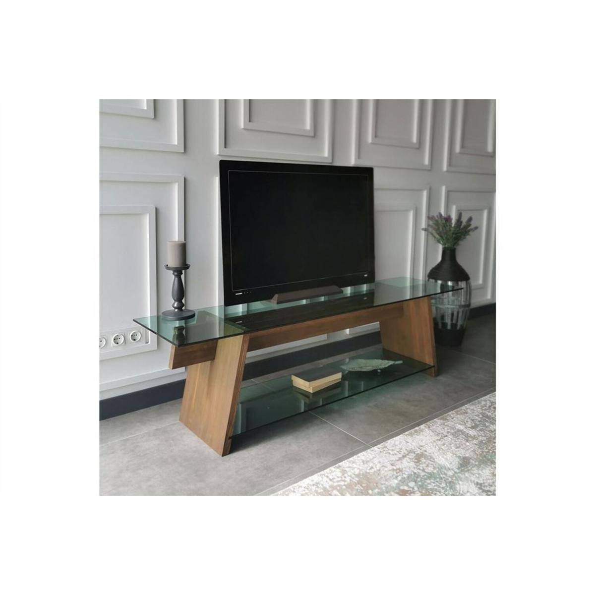 Solid Wood and Glass TV Unit Tv202 Green Walnut - Green & Walnut – image 5