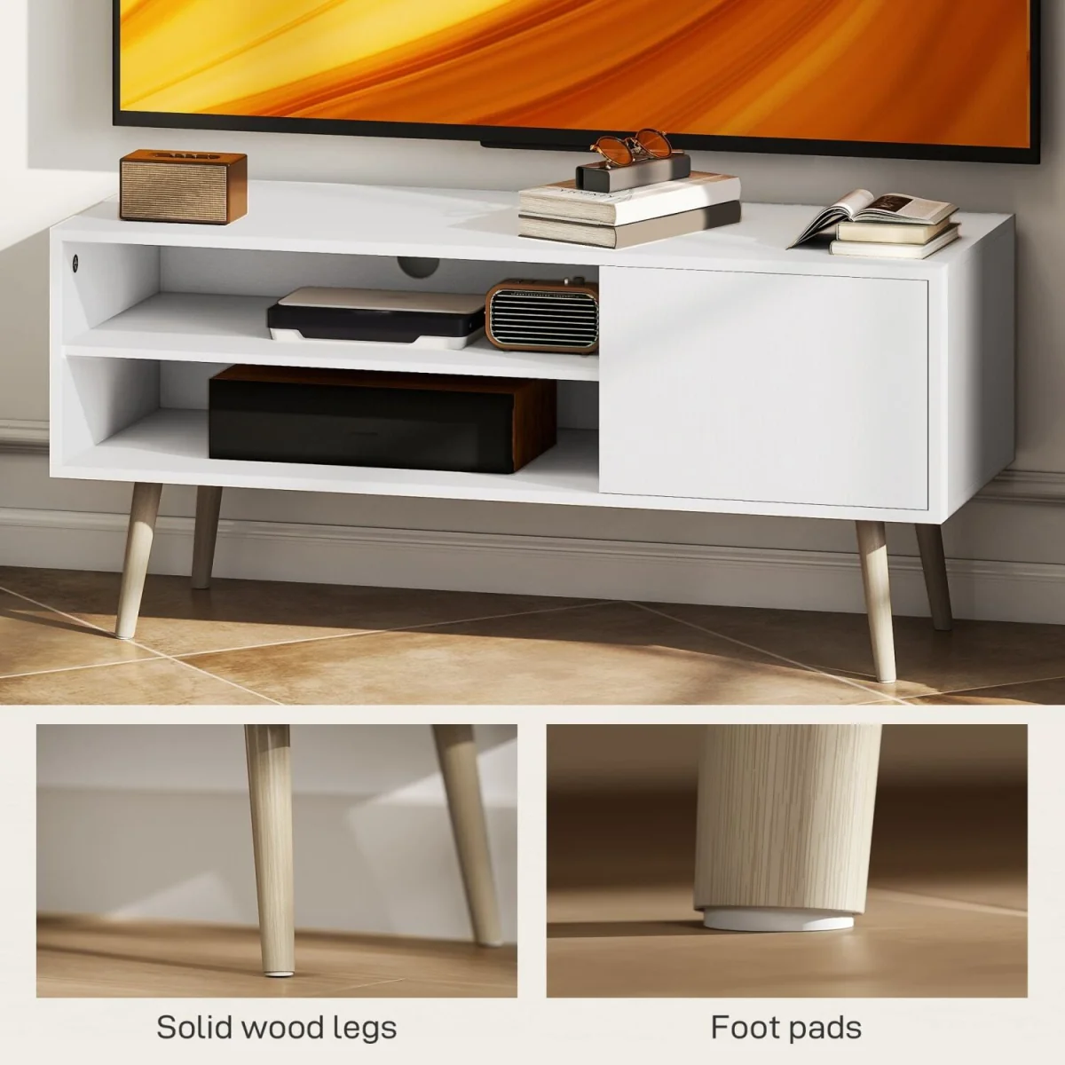 Avalia 110cm White TV Stand - Fits Up to 55-inch TVs, Open Shelves, Cable Access – image 6