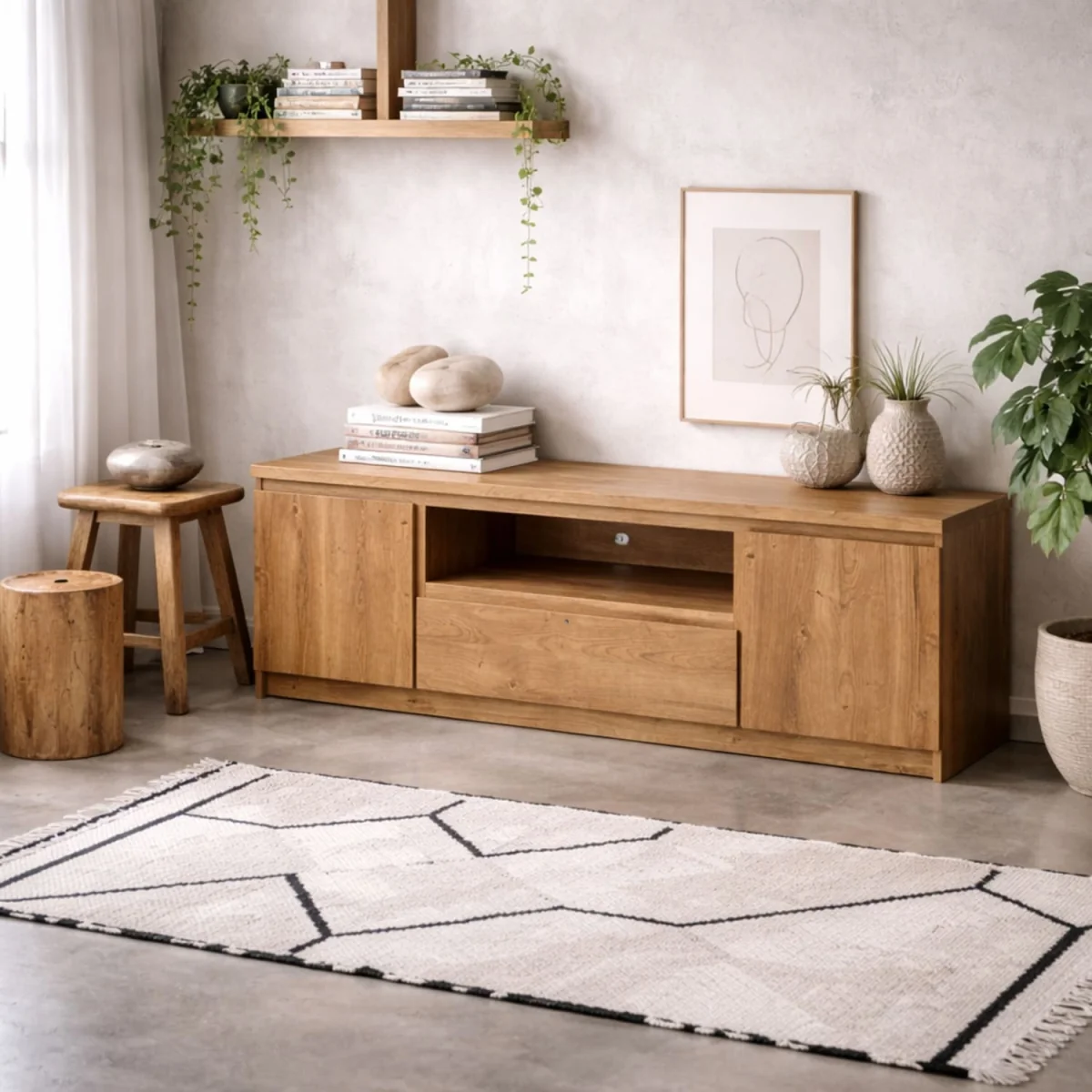 Hemingway Natural Effect TV Unit with 1 Drawer and 2 Doors - Brown – image 1