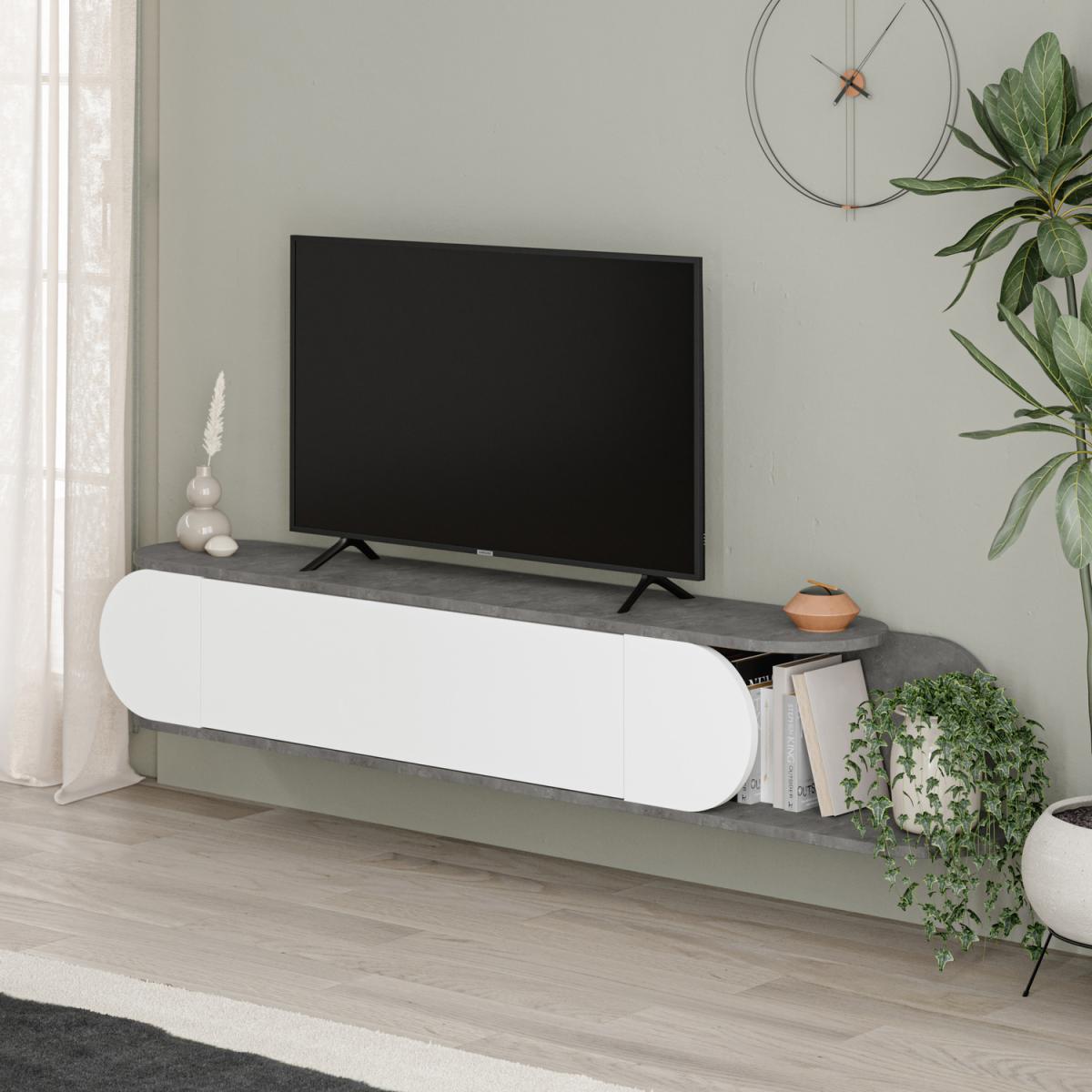 Tone Modern TV Stand Multimedia Centre TV Unit - Retro Grey-White – image 3