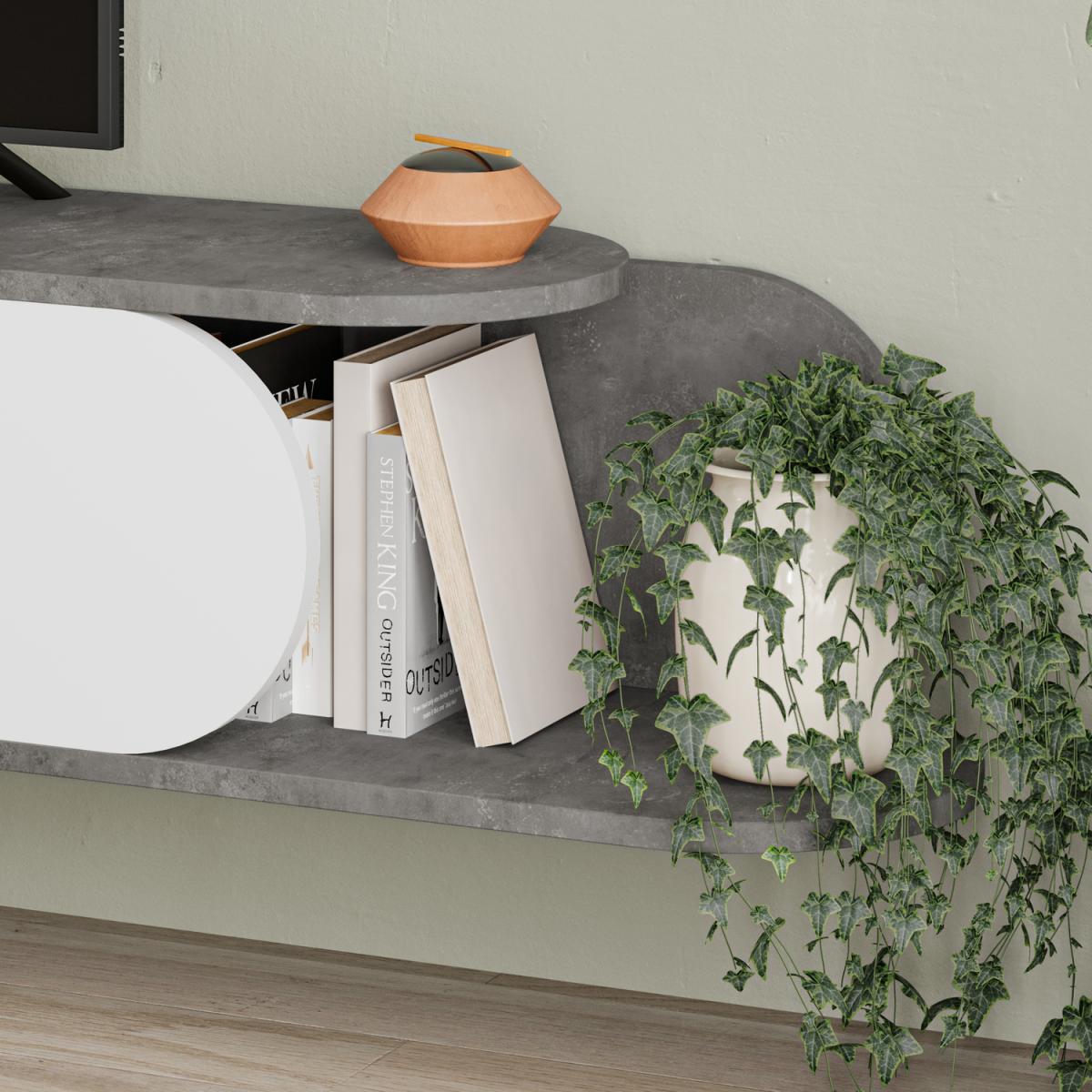 Tone Modern TV Stand Multimedia Centre TV Unit - Retro Grey-White – image 5