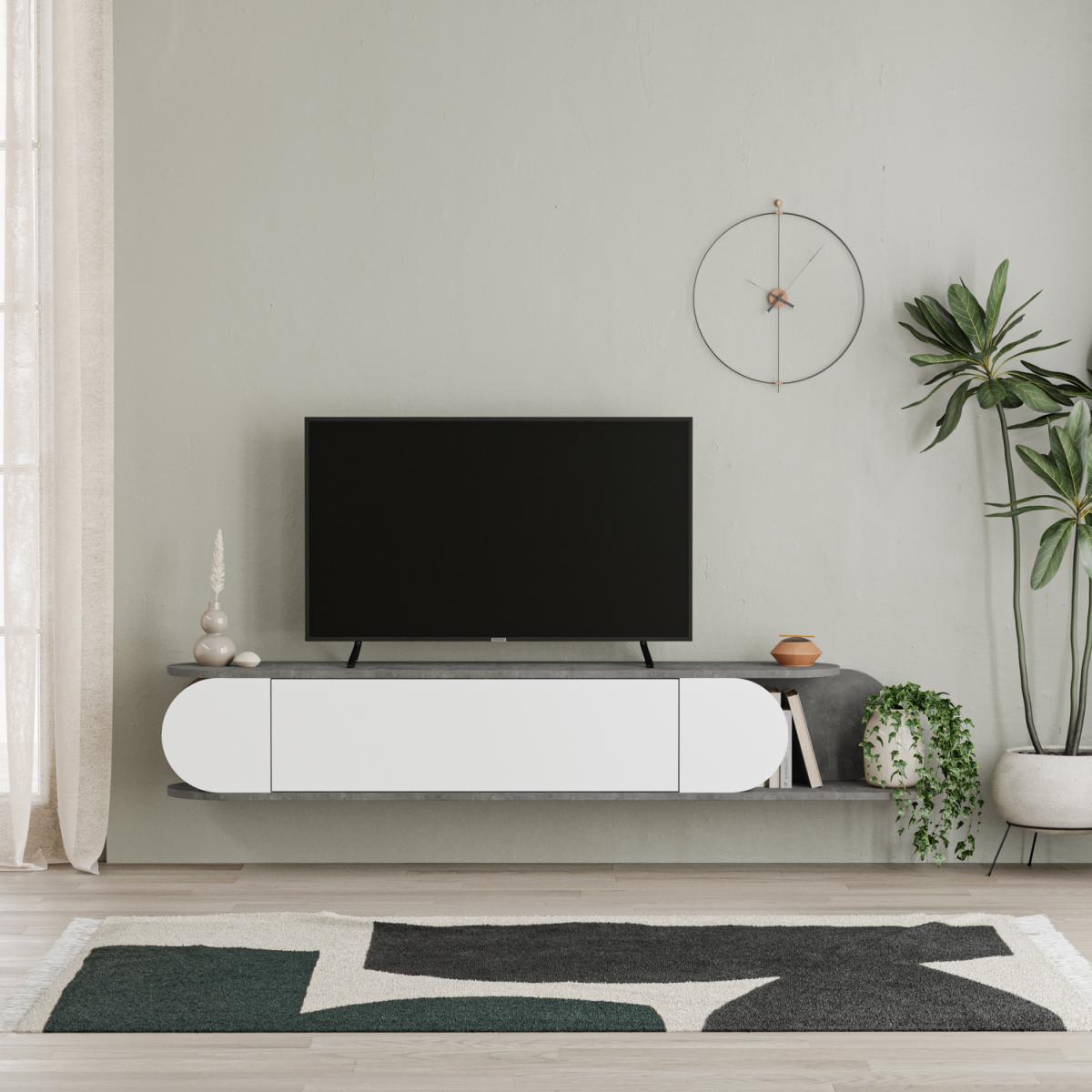 Tone Modern TV Stand Multimedia Centre TV Unit - Retro Grey-White – image 1