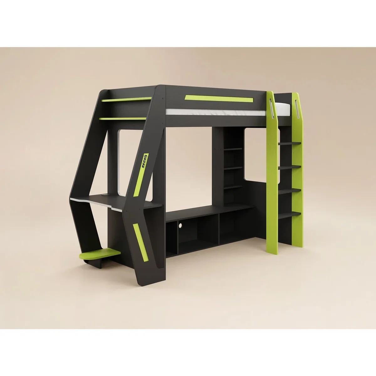 Alister Gaming High Sleeper with Desk and TV Stand - Charcoal & Green – image 4