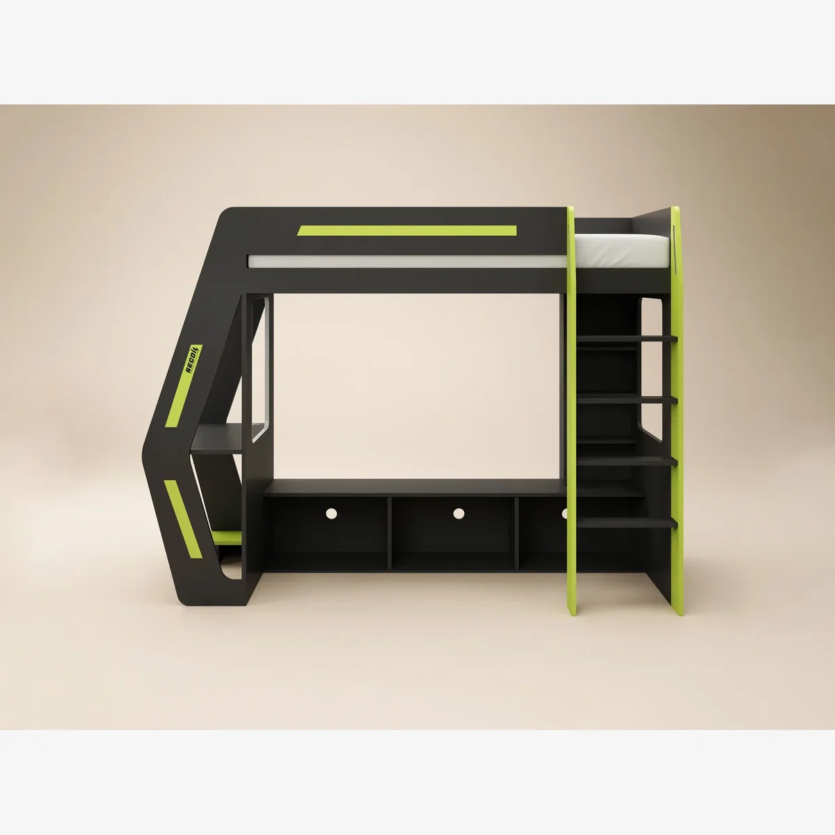 Alister Gaming High Sleeper with Desk and TV Stand - Charcoal & Green – image 1