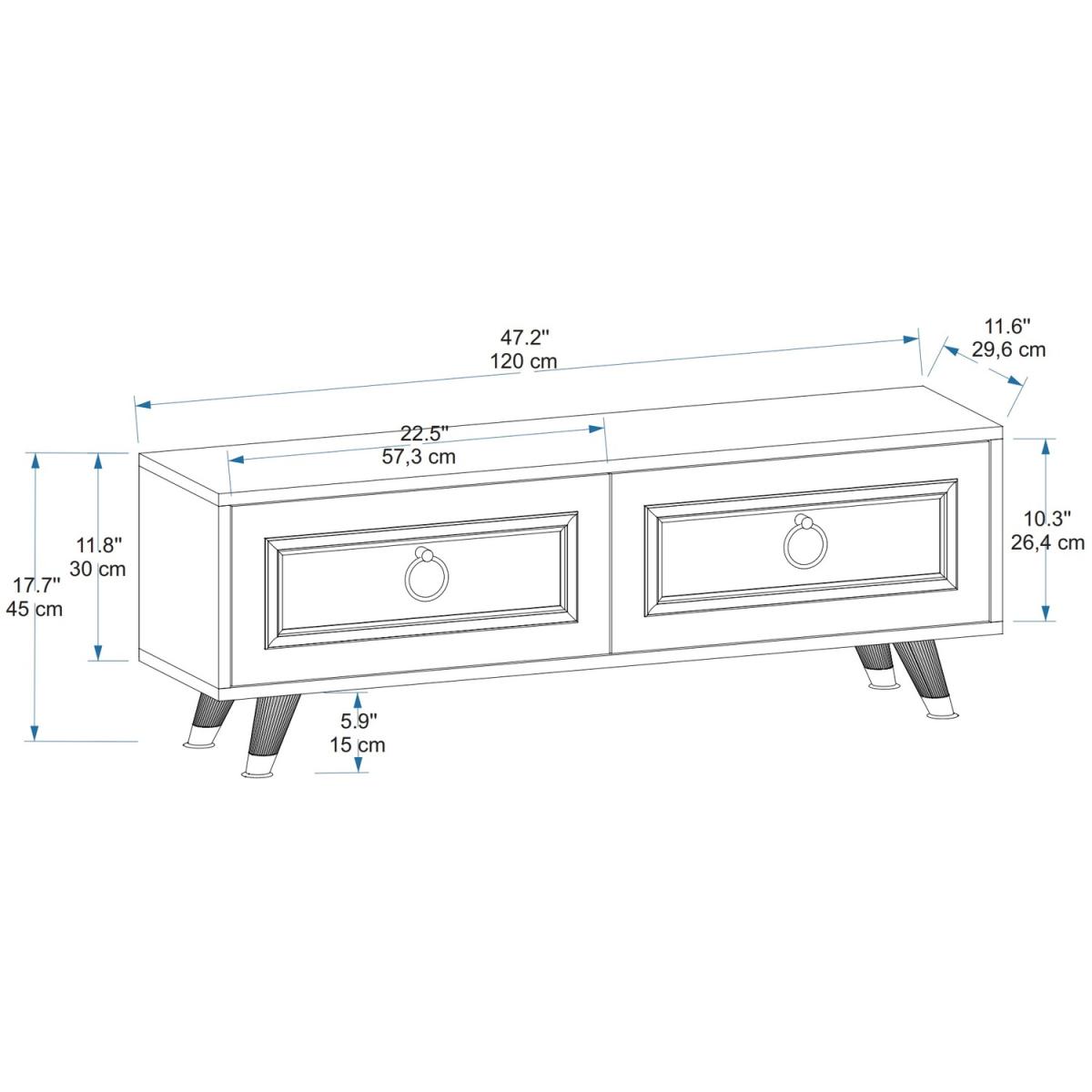 Romens 120 cm Wide TV Stand and Media Console with Cabinets - White - Gold Band – image 5