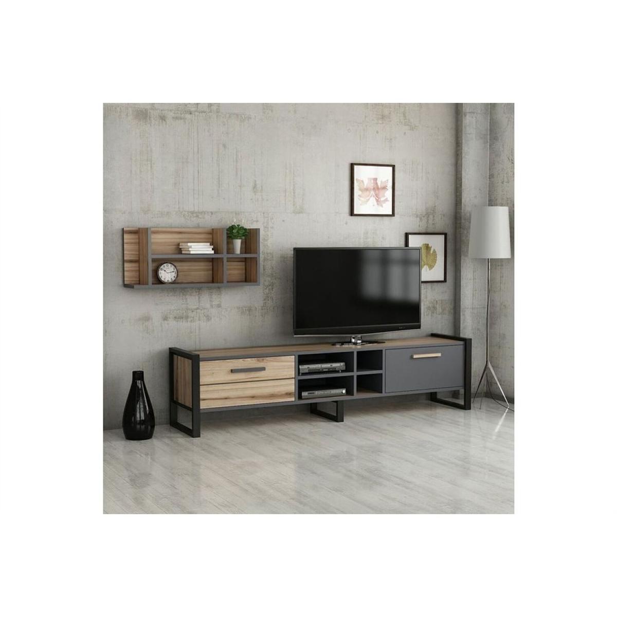 Leno TV Unit with Metal Leg Oak Anthracite - Oak & Anthracite – image 2