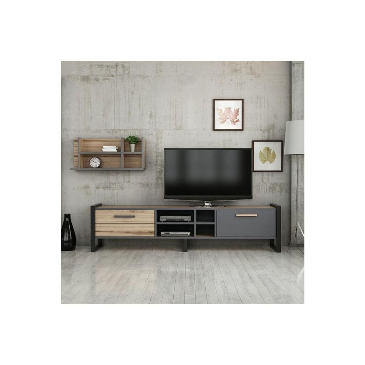 Leno TV Unit with Metal Leg Oak Anthracite - Oak & Anthracite – image 3