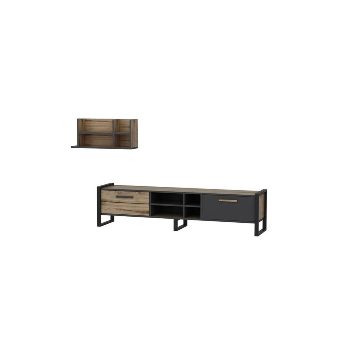 Leno TV Unit with Metal Leg Oak Anthracite - Oak & Anthracite – image 5