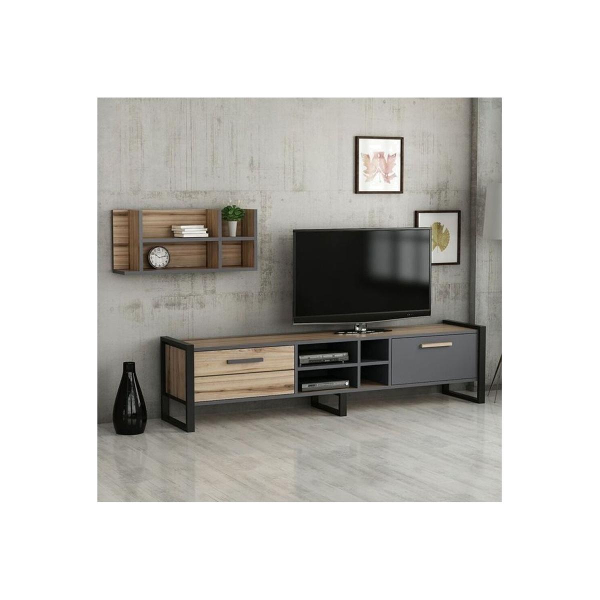 Leno TV Unit with Metal Leg Oak Anthracite - Oak & Anthracite – image 1