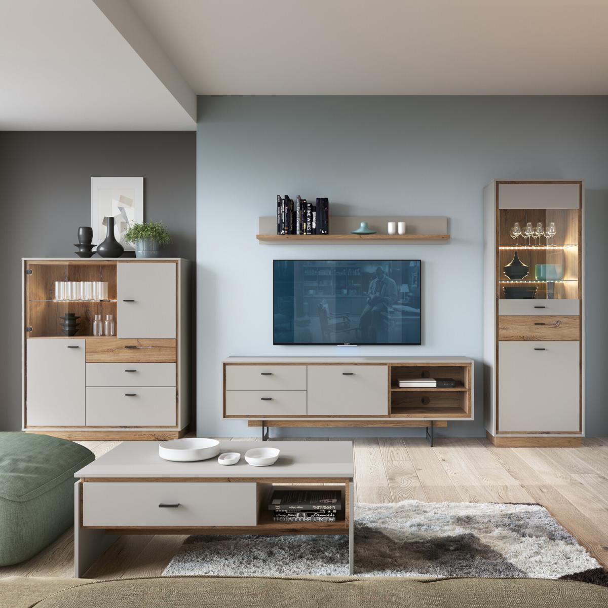 Rivero 1-Door 2-Drawer TV Unit - Oak & Grey – image 3