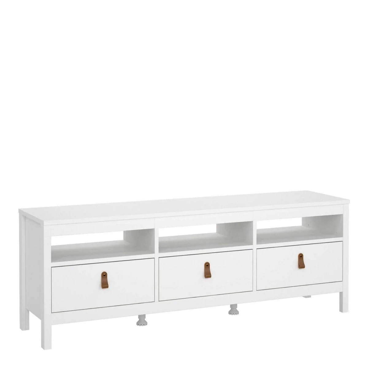 Wyld Haus Wildberry Matt White TV Unit, 3 Drawers, Brown Leather Handles - White – image 4