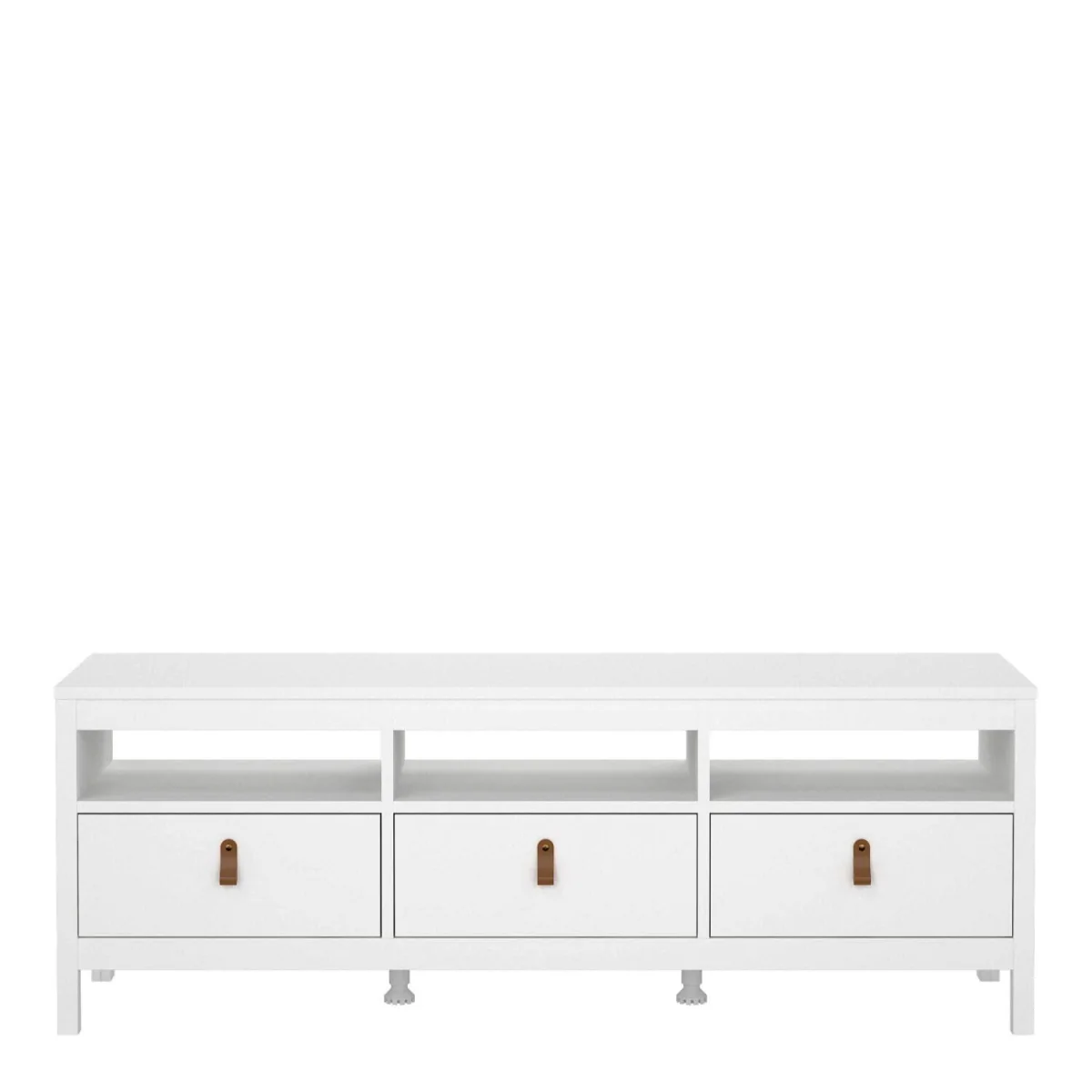 Wyld Haus Wildberry Matt White TV Unit, 3 Drawers, Brown Leather Handles - White – image 5