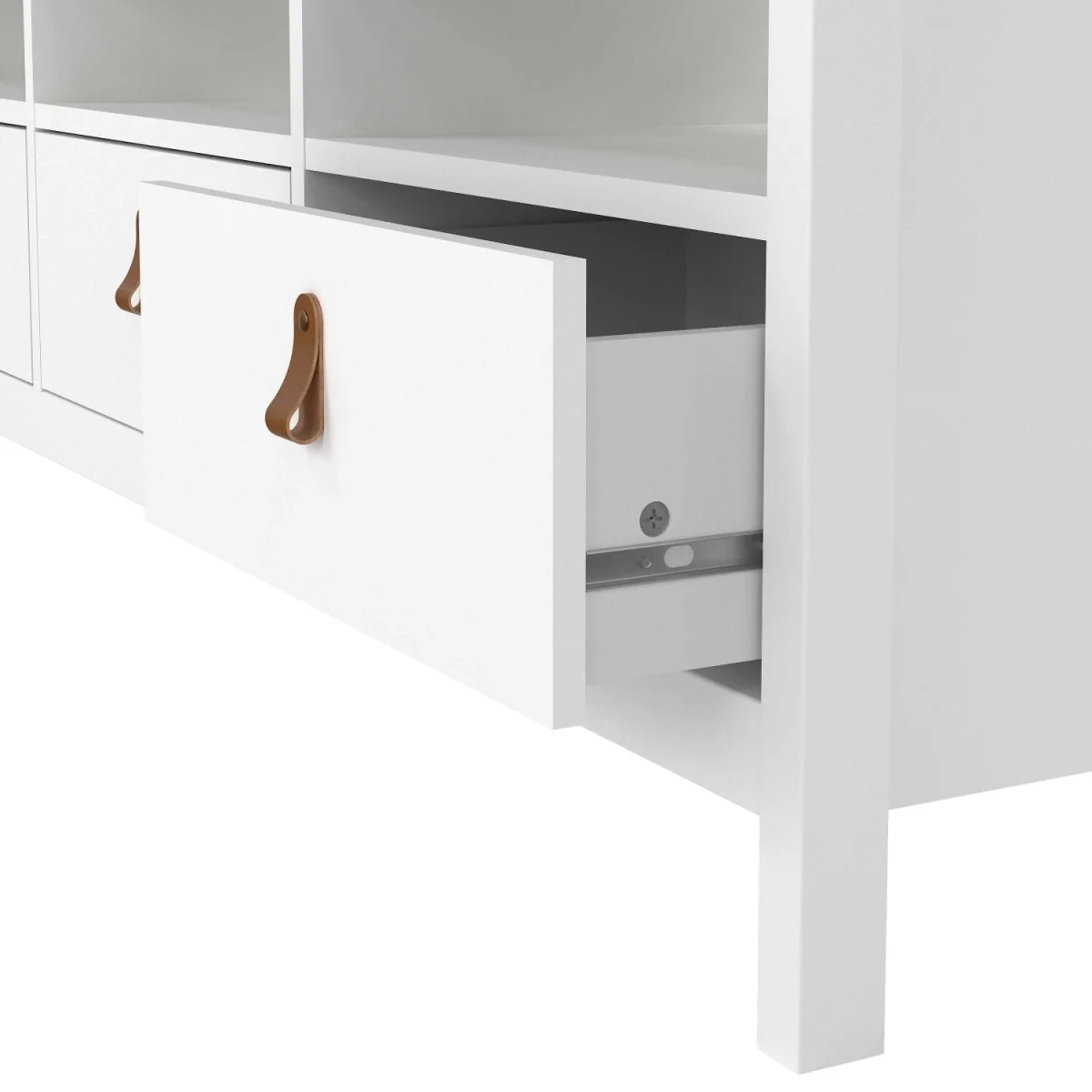 Wyld Haus Wildberry Matt White TV Unit, 3 Drawers, Brown Leather Handles - White – image 7