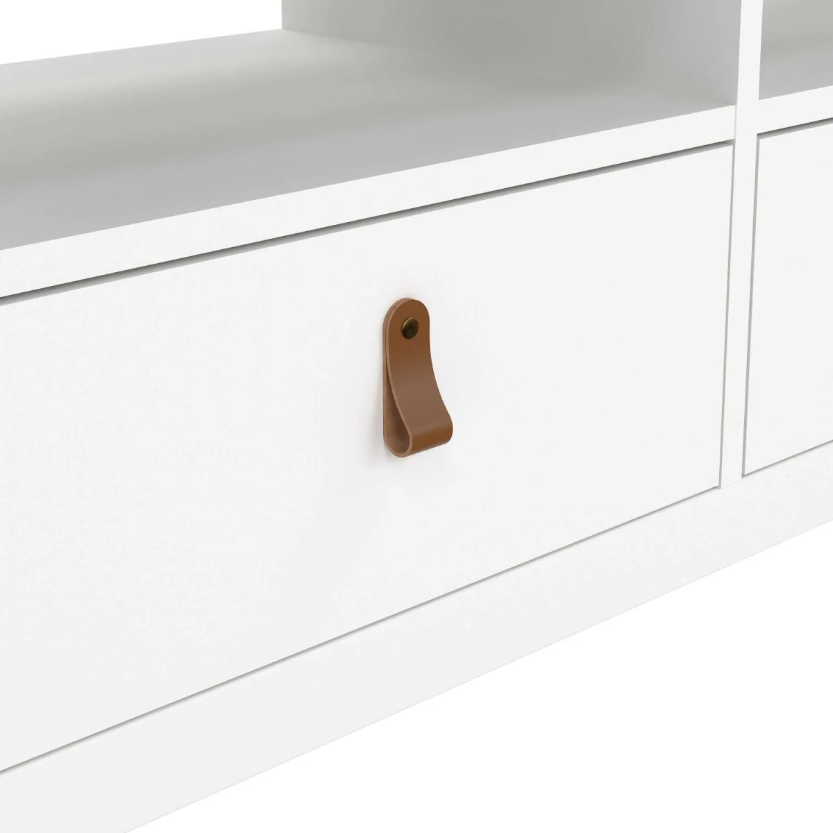 Wyld Haus Wildberry Matt White TV Unit, 3 Drawers, Brown Leather Handles - White – image 8