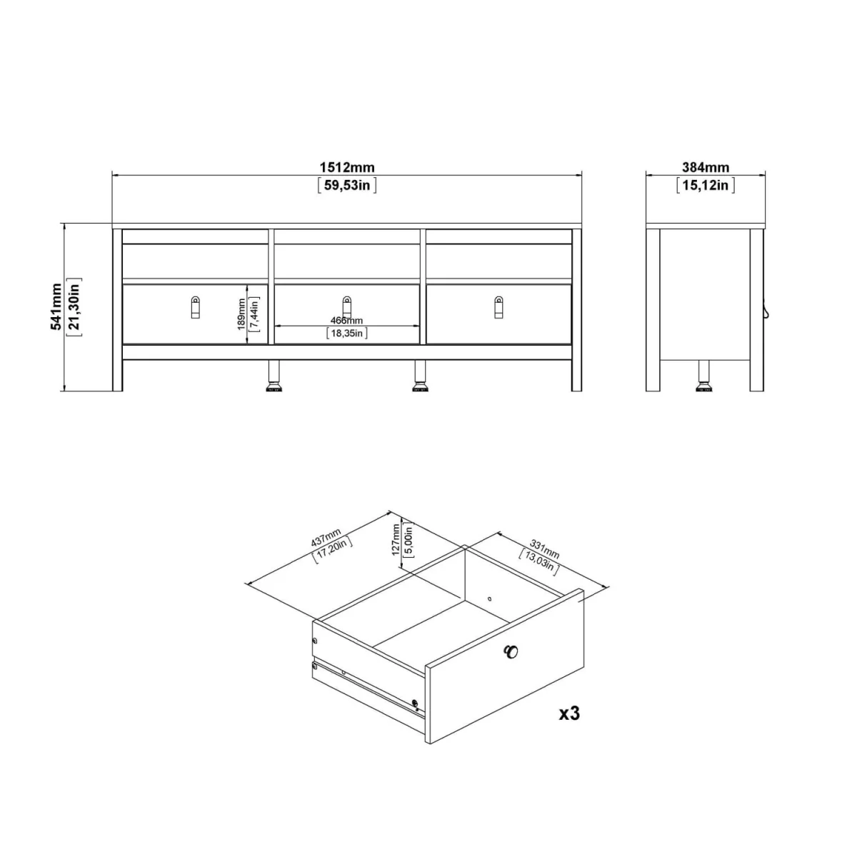 Wyld Haus Wildberry Matt White TV Unit, 3 Drawers, Brown Leather Handles - White – image 9