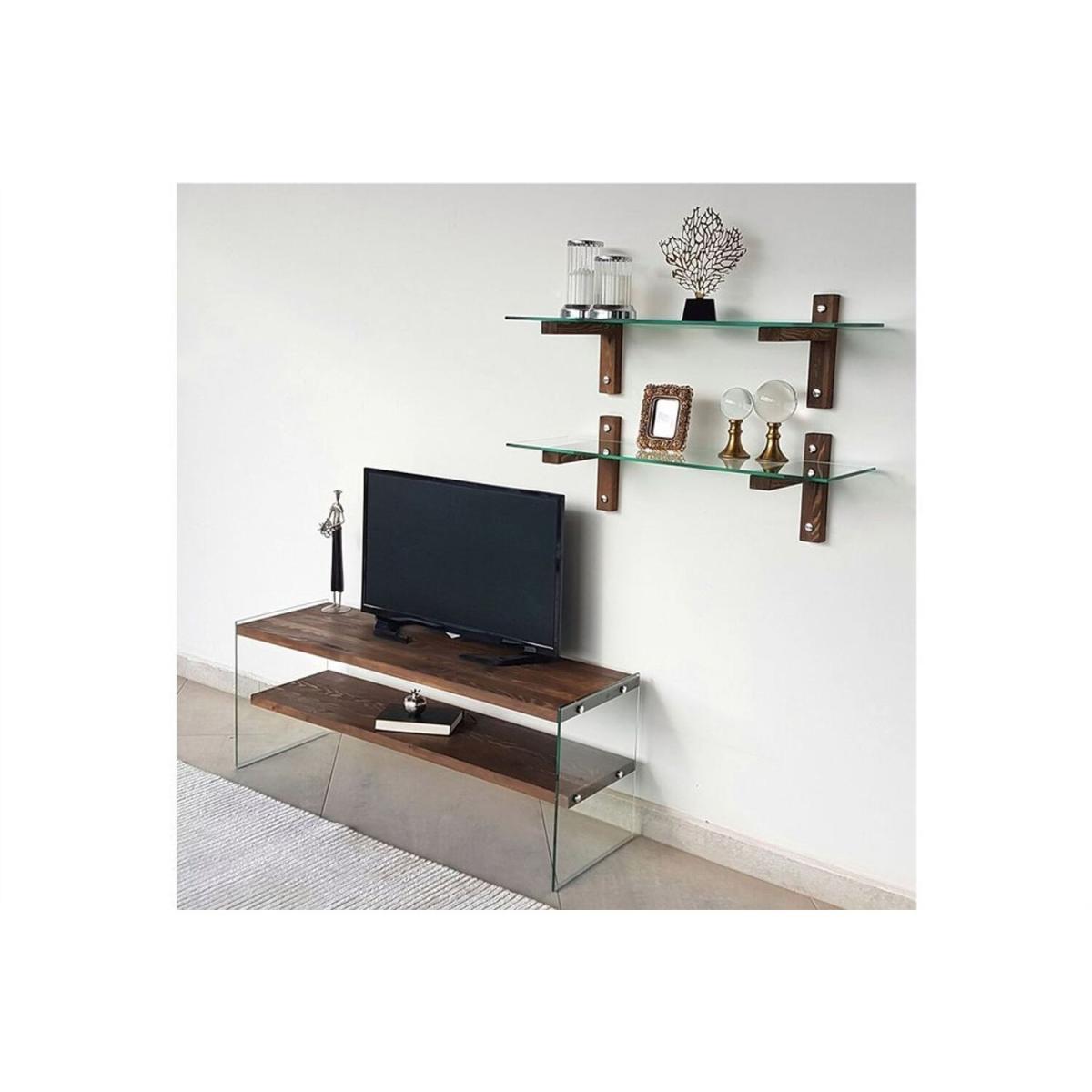 Solid Wood and Glass TV Unit Shelves Tv105 Transparent Walnut - Transparent & Walnut – image 4