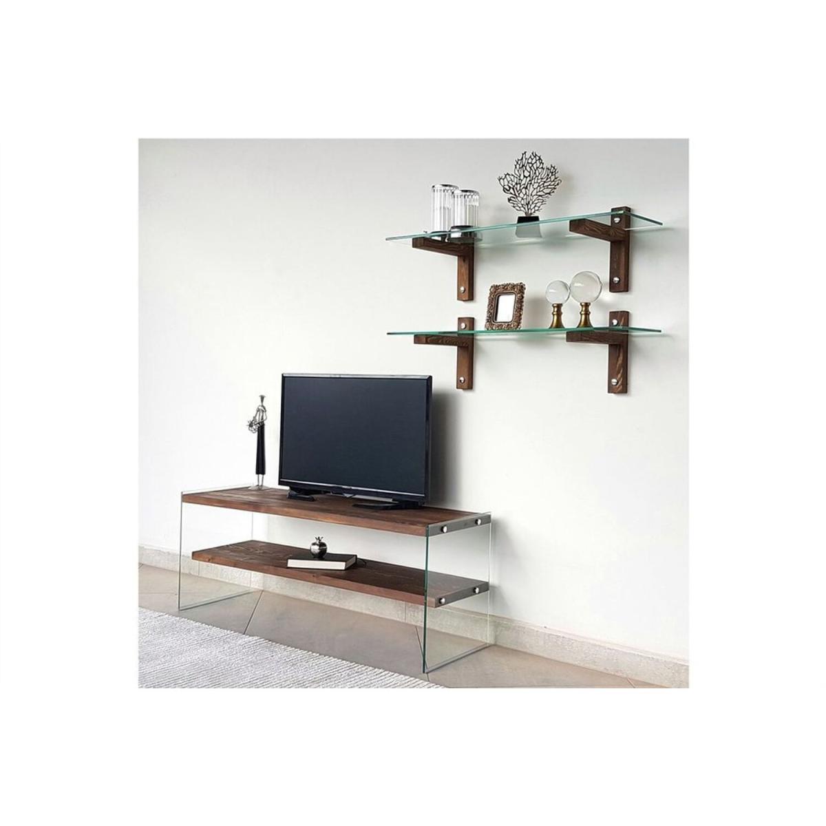 Solid Wood and Glass TV Unit Shelves Tv105 Transparent Walnut - Transparent & Walnut – image 5