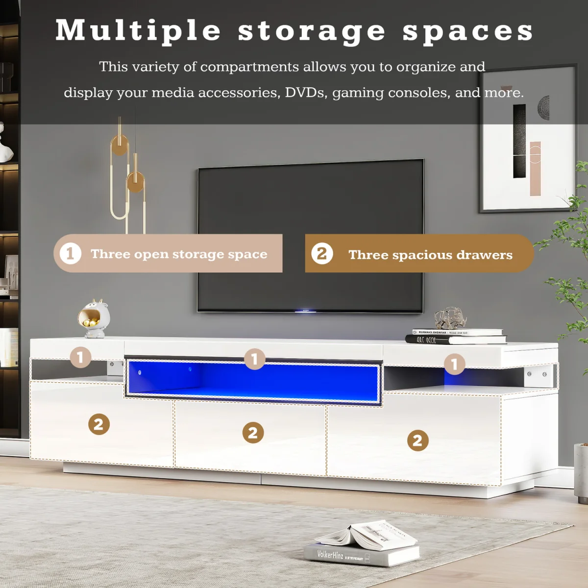 Modern LED TV Console with Drawers – image 2