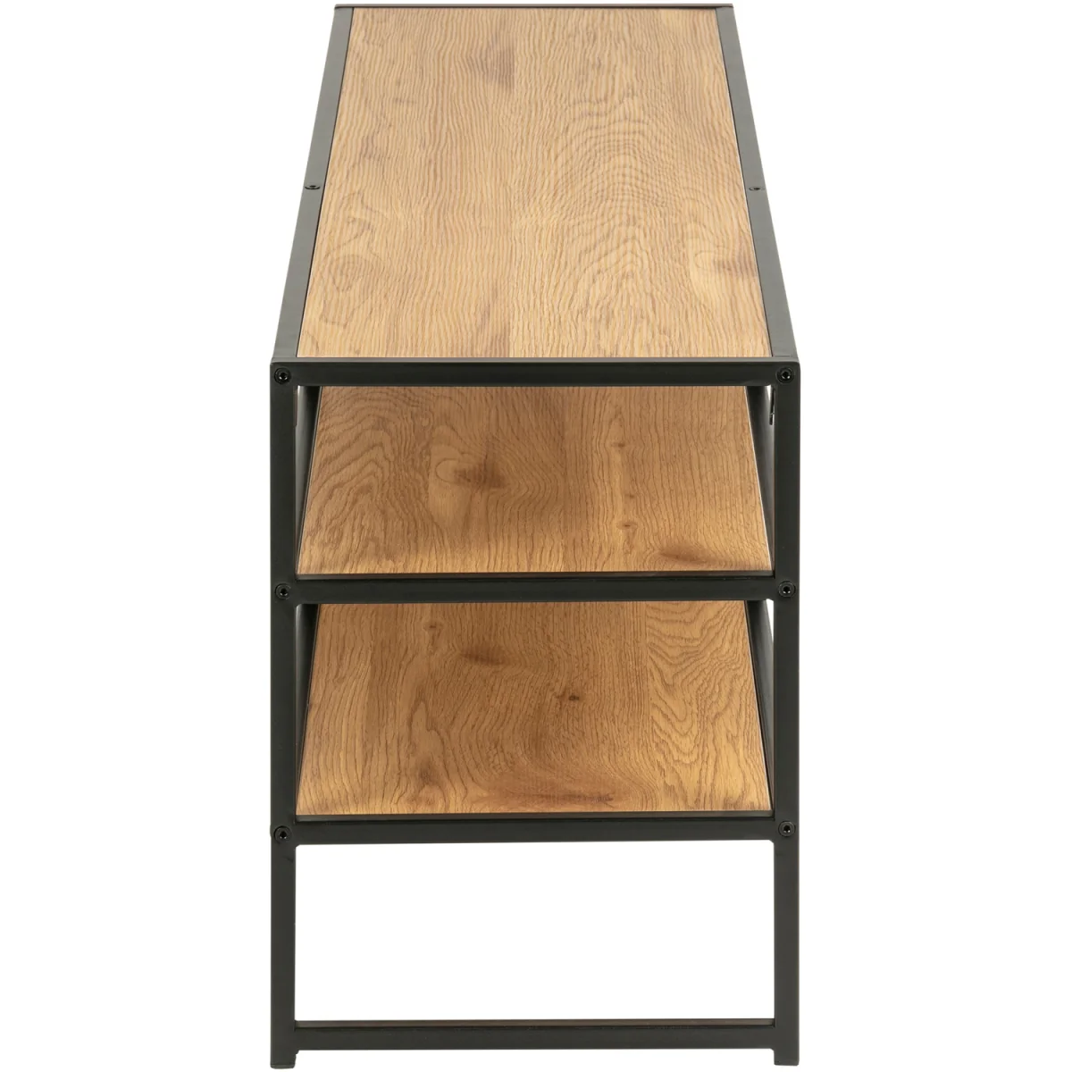 Seaford Black Metal Open TV Unit with 3 Oak Shelves - Oak & Black – image 2