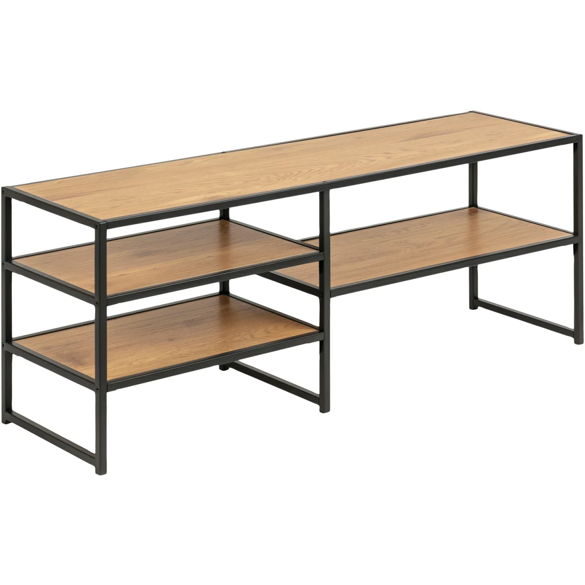 Seaford Black Metal Open TV Unit with 3 Oak Shelves - Oak & Black – image 3