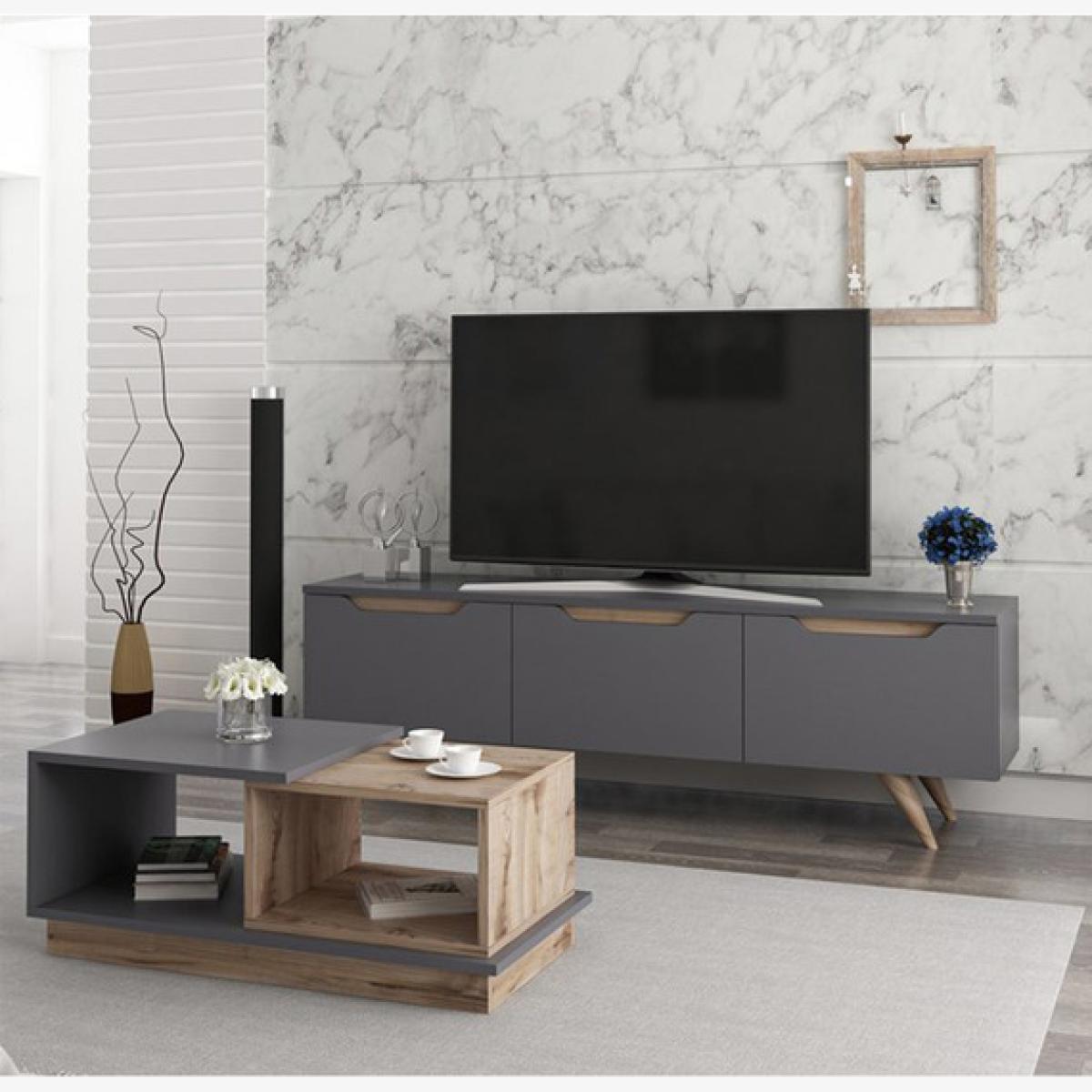Concept Living Room Tv Set - Walnut and Anthracite