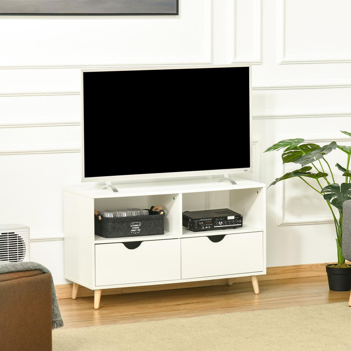 HOMCOM 99cm TV Stand Cabinet Shelves Drawers Storage - White – image 2