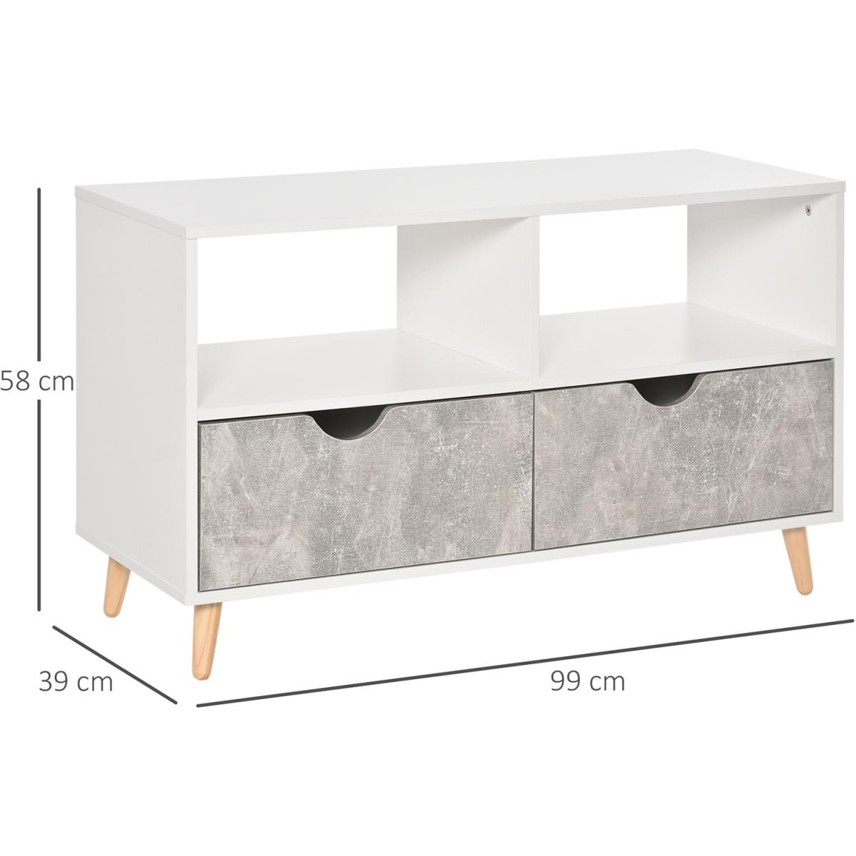 HOMCOM 99cm TV Stand Cabinet Shelves Drawers Storage - White – image 14