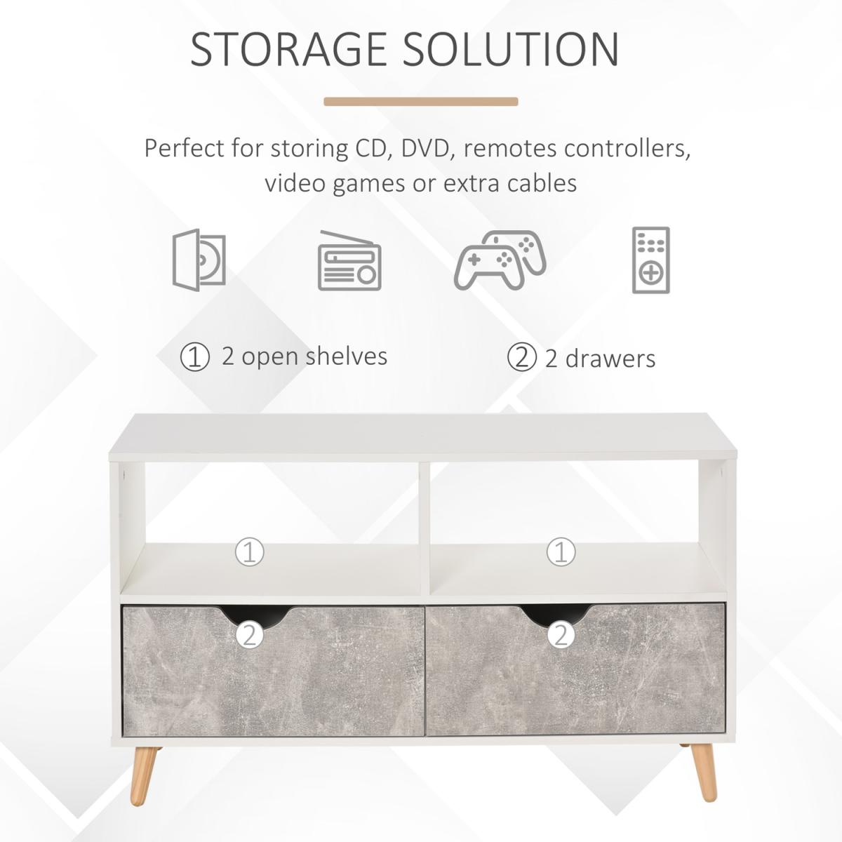 HOMCOM 99cm TV Stand Cabinet Shelves Drawers Storage - White – image 15