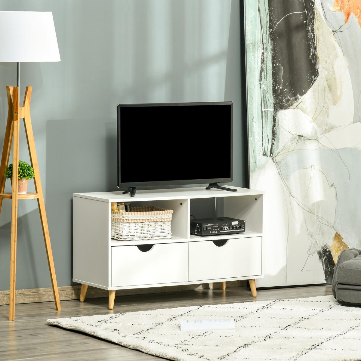 HOMCOM 99cm TV Stand Cabinet Shelves Drawers Storage - White – image 3