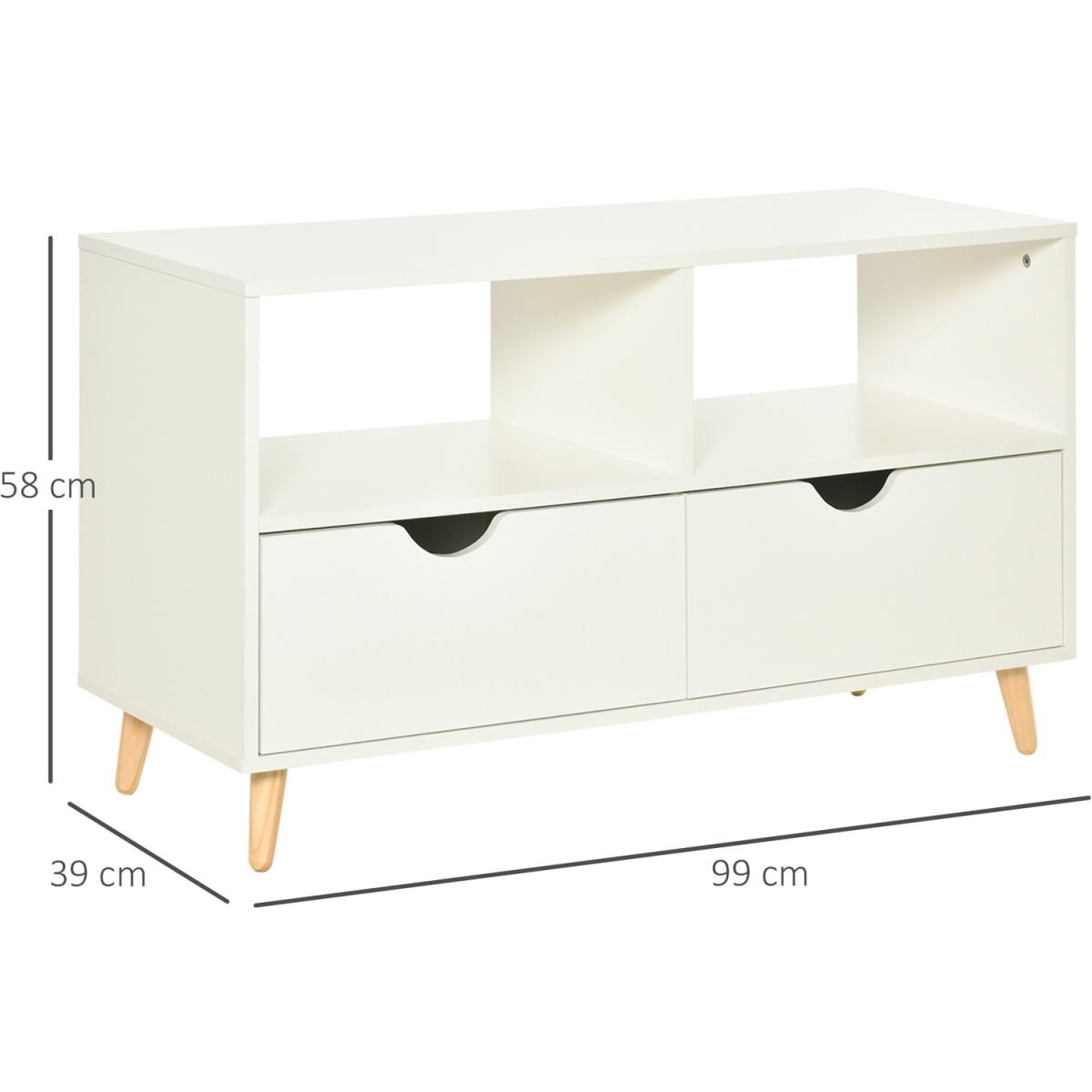 HOMCOM 99cm TV Stand Cabinet Shelves Drawers Storage - White – image 4