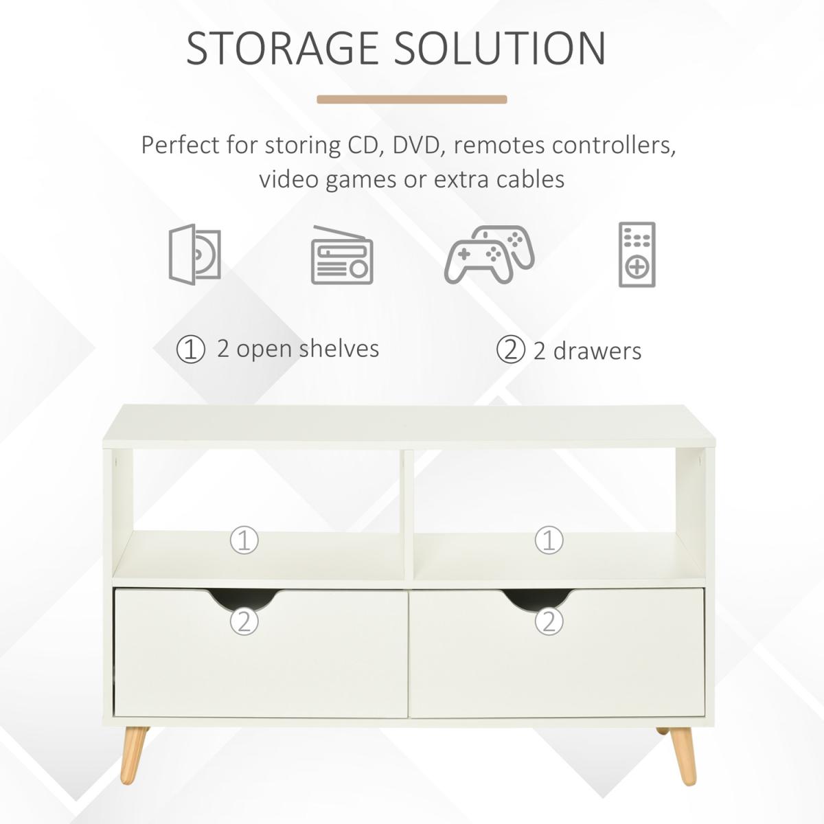 HOMCOM 99cm TV Stand Cabinet Shelves Drawers Storage - White – image 5