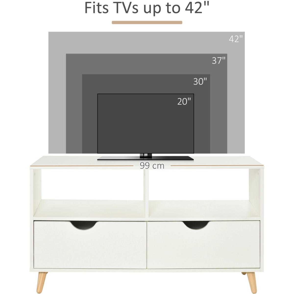 HOMCOM 99cm TV Stand Cabinet Shelves Drawers Storage - White – image 7