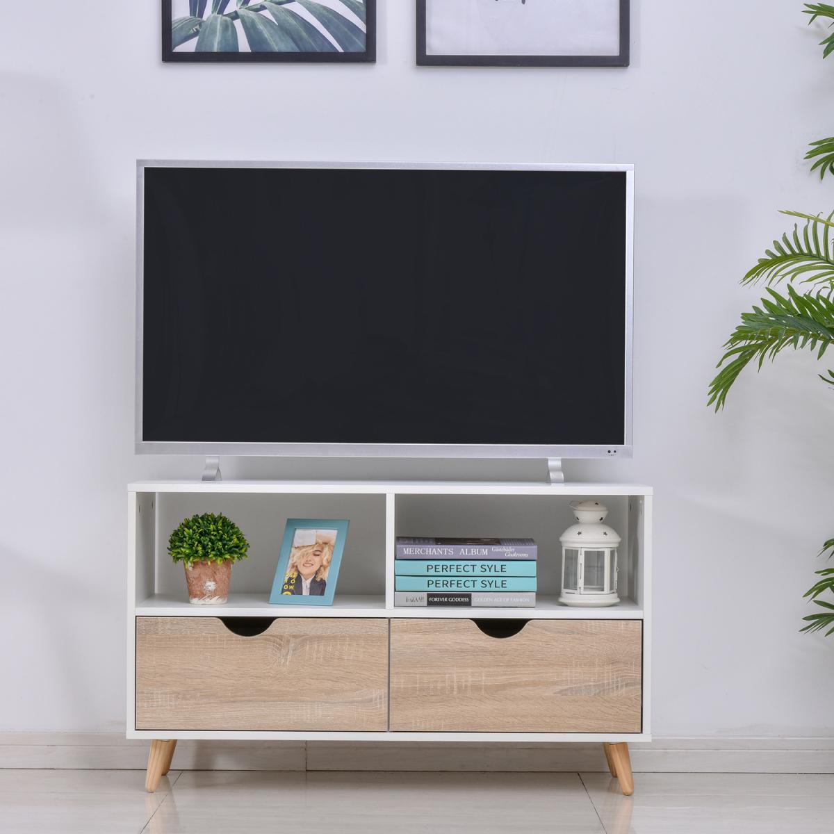 HOMCOM 99cm TV Stand Cabinet Shelves Drawers Storage - White – image 8