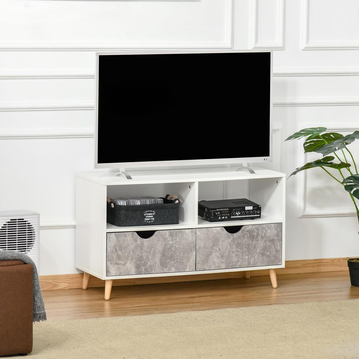 HOMCOM 99cm TV Stand Cabinet Shelves Drawers Storage - White – image 9