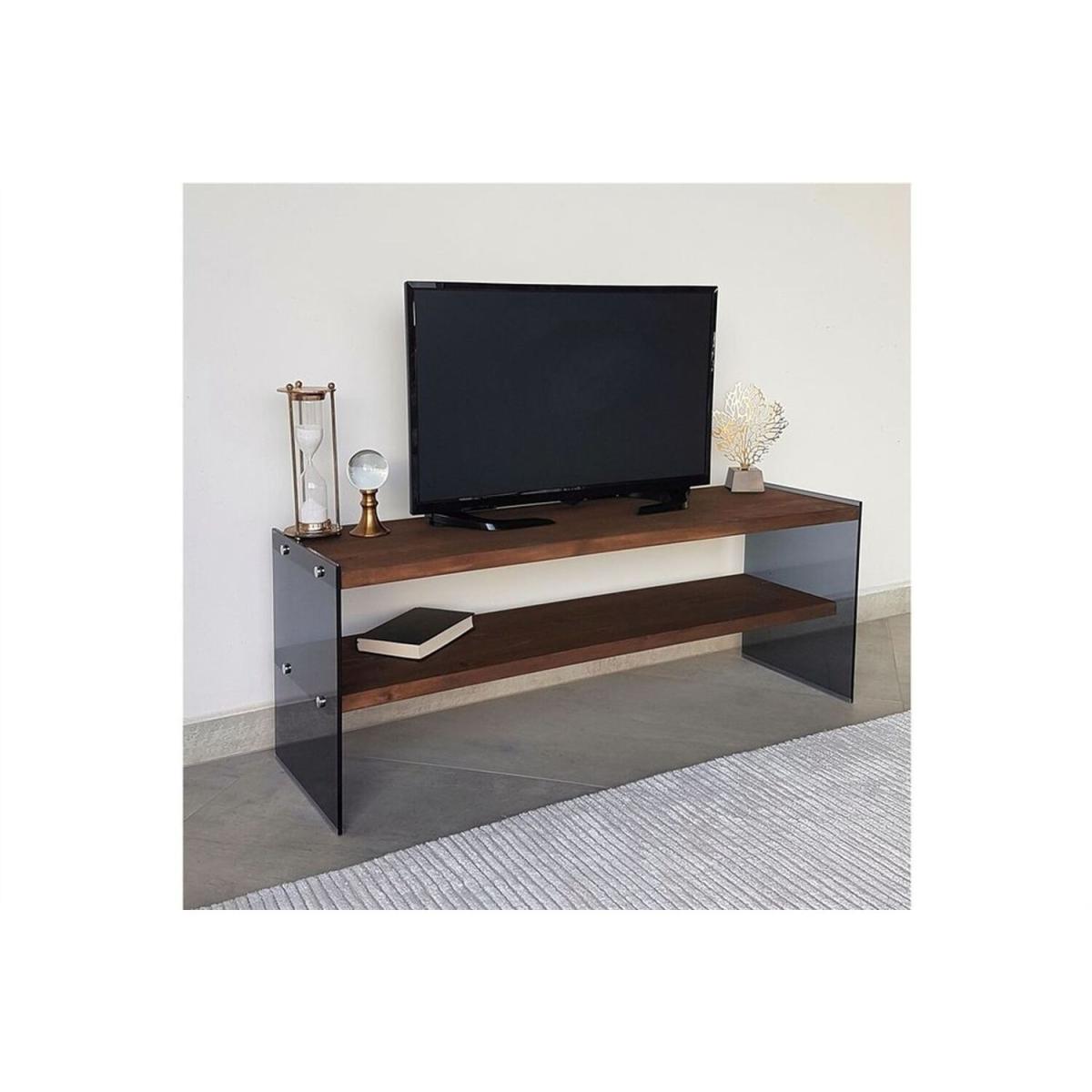 Solid Wood and Glass TV Unit Tv100 Smoked Walnut - Smoked & Walnut – image 2