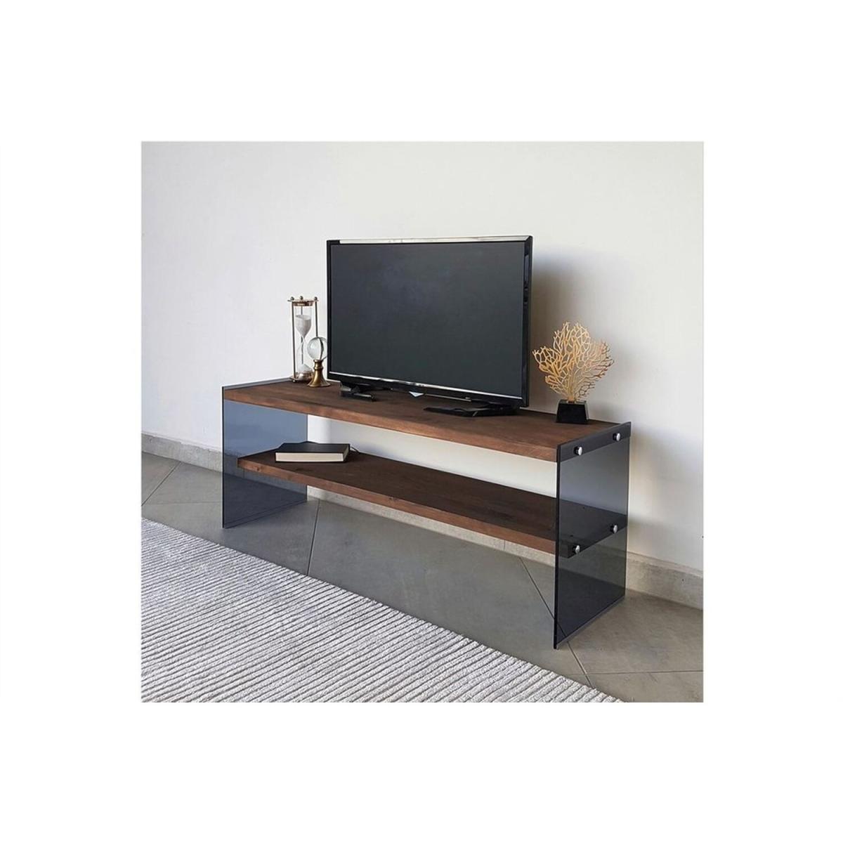 Solid Wood and Glass TV Unit Tv100 Smoked Walnut - Smoked & Walnut – image 3