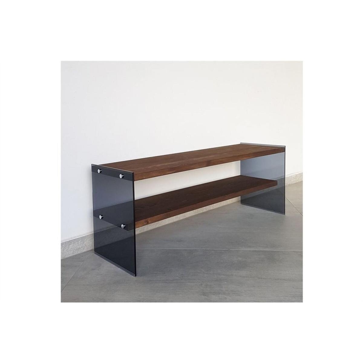 Solid Wood and Glass TV Unit Tv100 Smoked Walnut - Smoked & Walnut – image 4