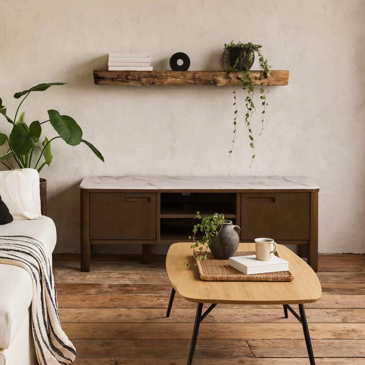 Cork Veneer TV Unit with Ceramic Top - Brown – image 2