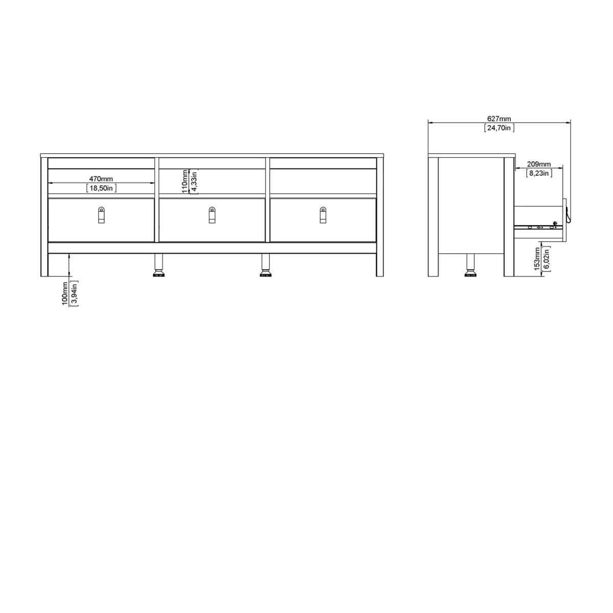 Barcelona TV Unit 3 Drawers in Matt Black - White – image 9