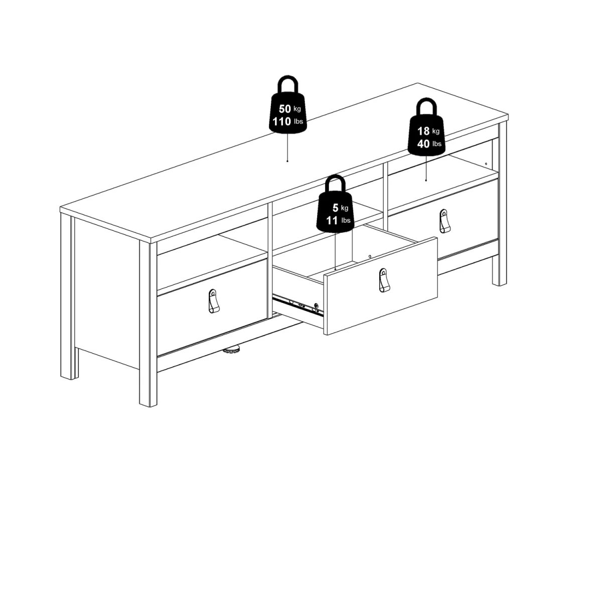 Barcelona TV Unit 3 Drawers in Matt Black - White – image 10